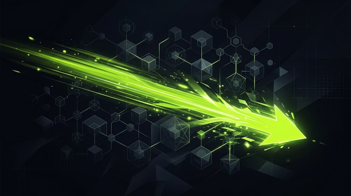 Lightning-fast lime green arrow trajectory bypassing decision nodes