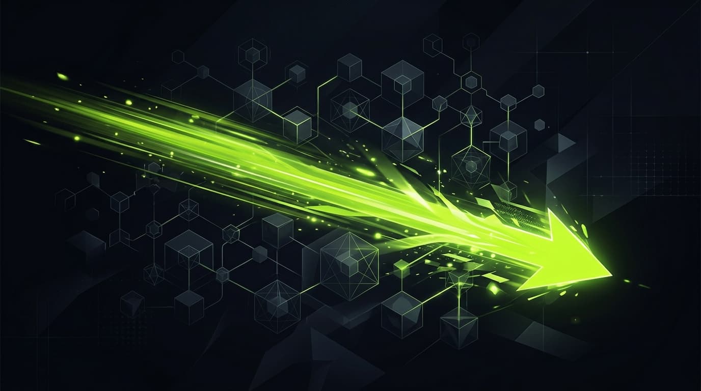 Lightning-fast lime green arrow trajectory bypassing decision nodes