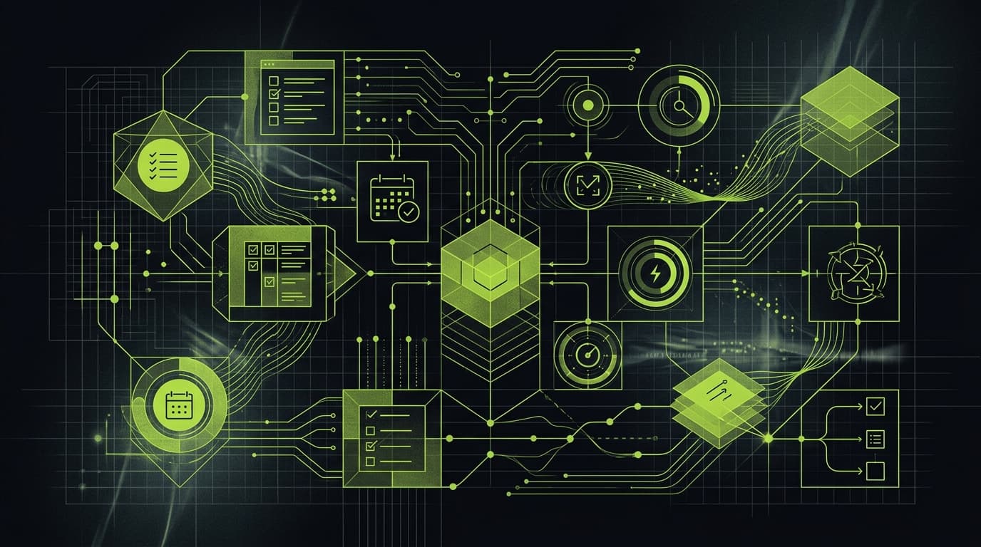 Abstract dark visualization representing adhd productivity tools