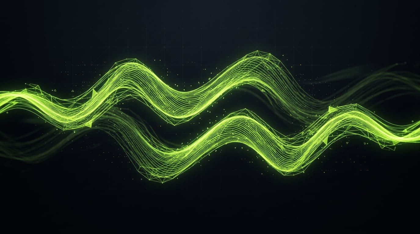Two parallel lime green silhouette waveforms in sync representing body doubling