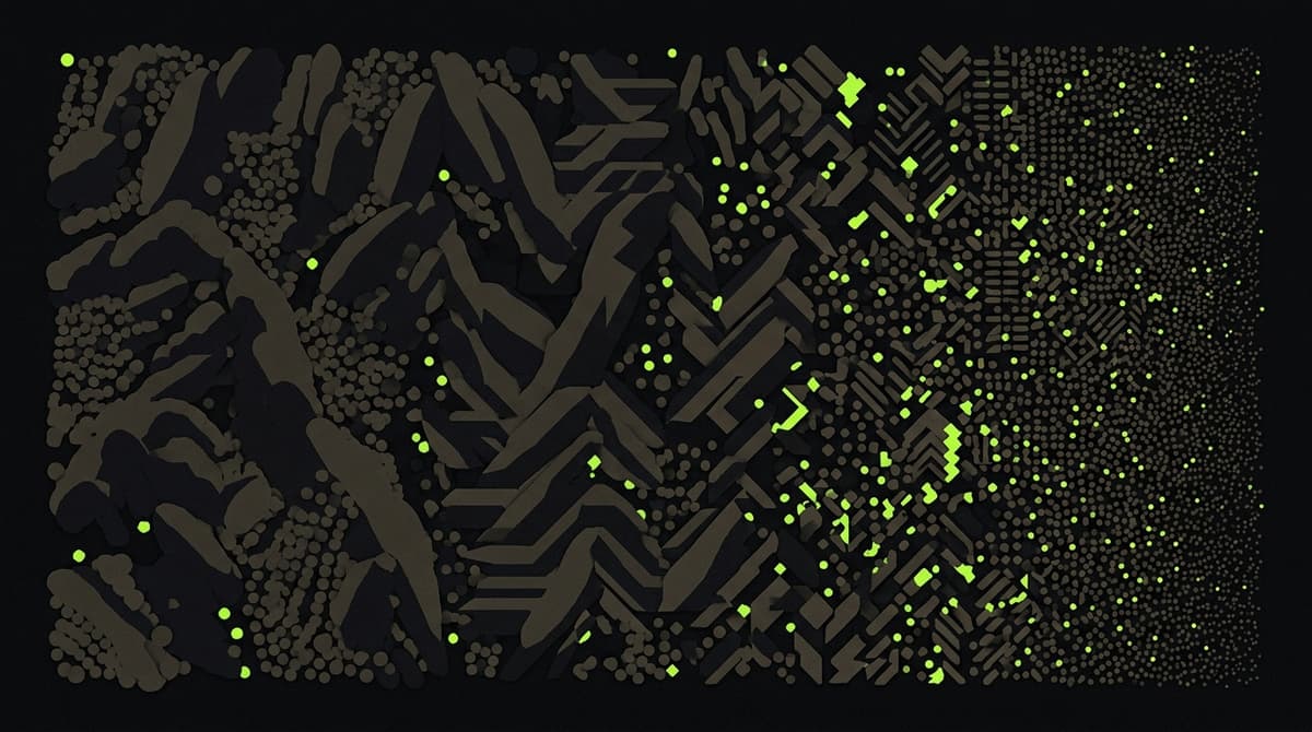 Abstract brown noise particle field with stochastic resonance accents
