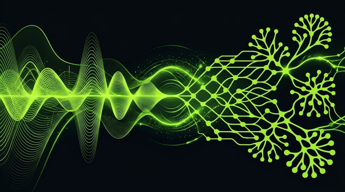 Abstract sound waves merging with neural pathways representing music and ADHD focus