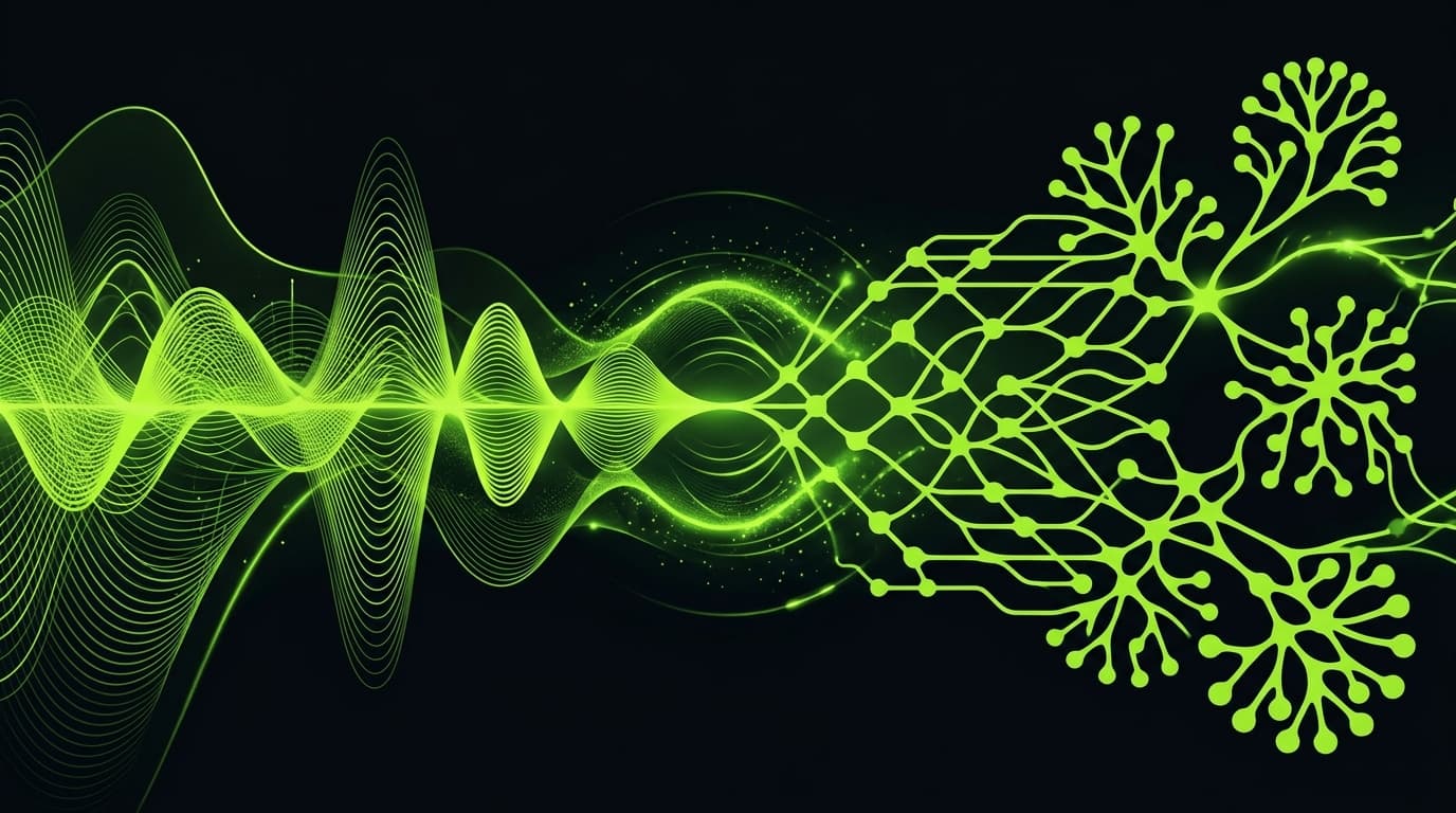 Abstract sound waves merging with neural pathways representing music and ADHD focus