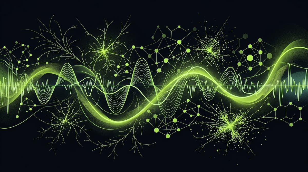 Abstract dark visualization representing nature sounds for adhd focus