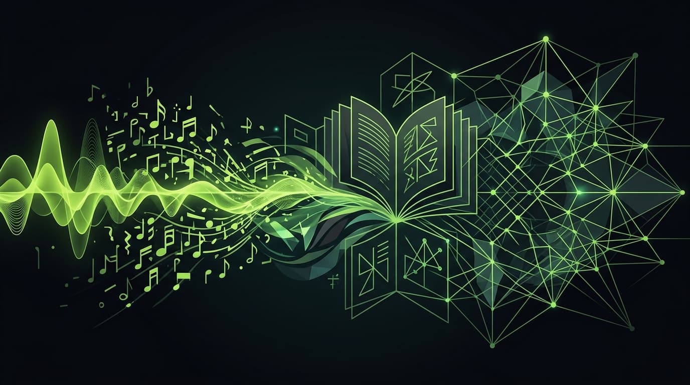 Abstract music waveforms transforming into study patterns for ADHD